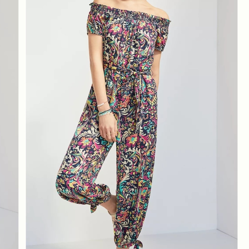 Anthropologie Off-The-Shoulder Floral Jumpsuit